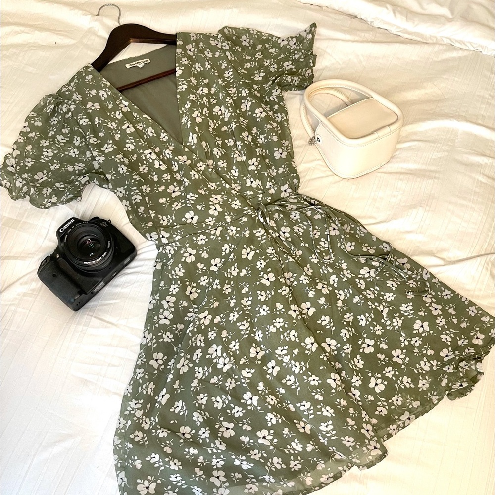 Green flower wrap dress
